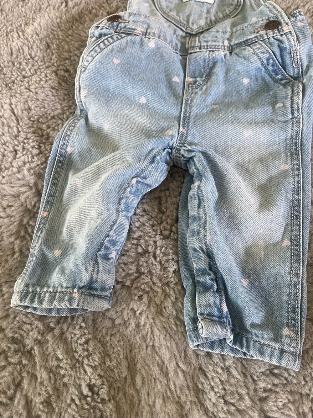 OshKosh B'gosh Light Blue Denim Heart Pocket Overalls with Pink Hearts